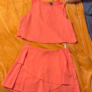 SHEIN Pink Asymmetrical Skater Mini Skort Set